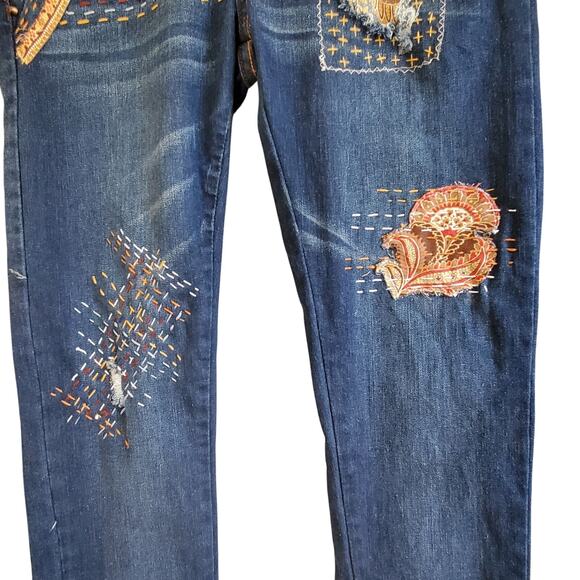 Upcycled Reworked Bonage Jeans Unique Boho Size 11 - Picture 8 of 9